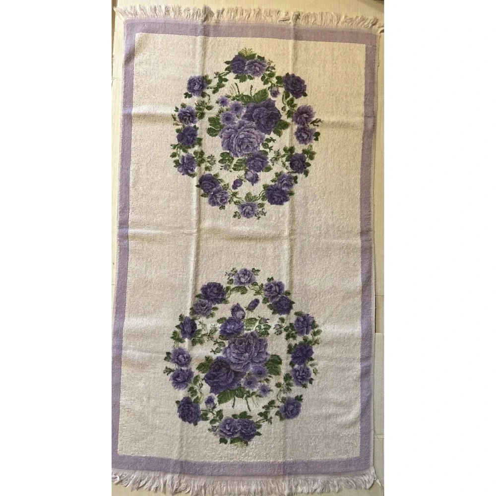 Vtg JCPenney Fashion Manor Floral Lavender Roses Bath & Hand Towel 2 Washcloths